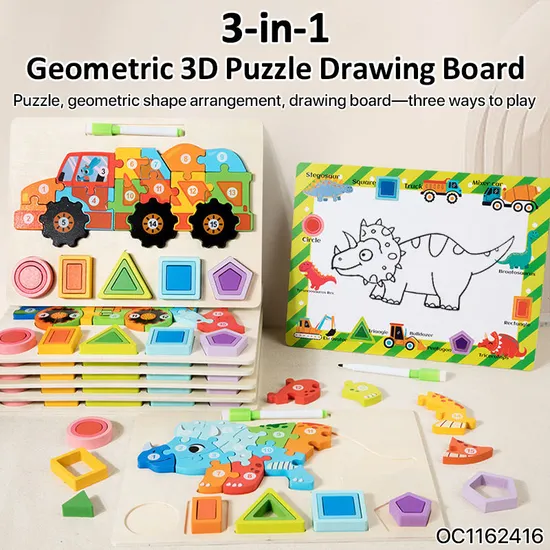 Kindergarten Toy Montessori Early Education Family Wooden Dinosaur Activity Wall Jigsaw Puzzle Game Busy Board Toy
