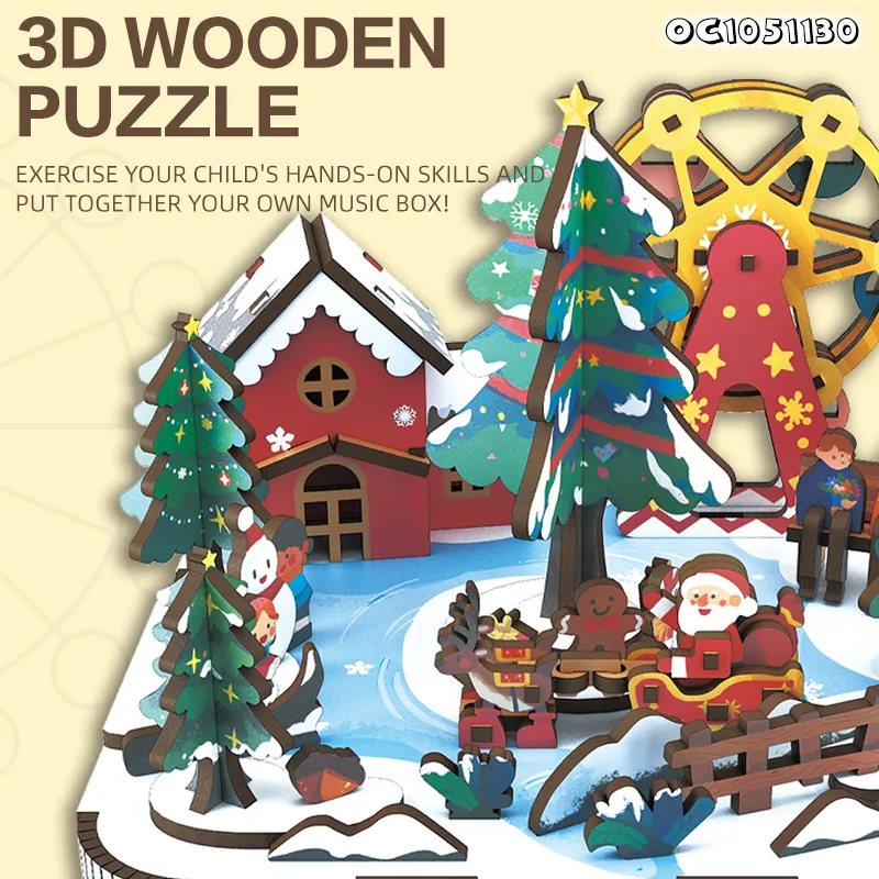 99PCS Educational Games DIY Toys Electronic Christmas Tree Musical Box 3D Wooden Jigsaw Puzzle Board Toy for Adults and Kids