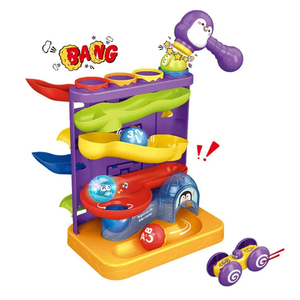 Toddler Activity Toys 1-3 Years Slot Car Race Track Sets Rolling Ball Track Tower Pieces Toys with Hammer