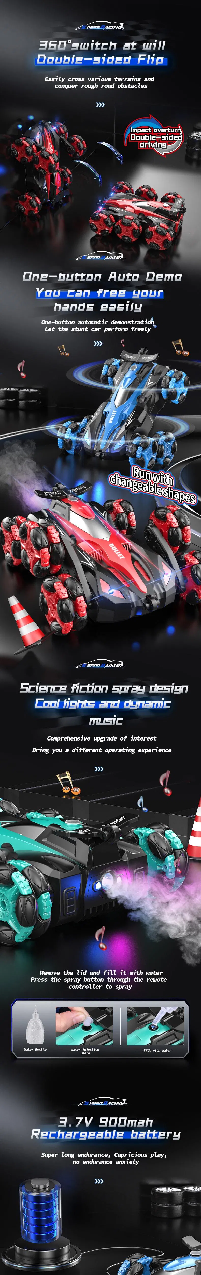 Wholesal LED Lighting Hand Gesture Sensing Remote Control 6 Wheels RC Drift Stunt Car with Music