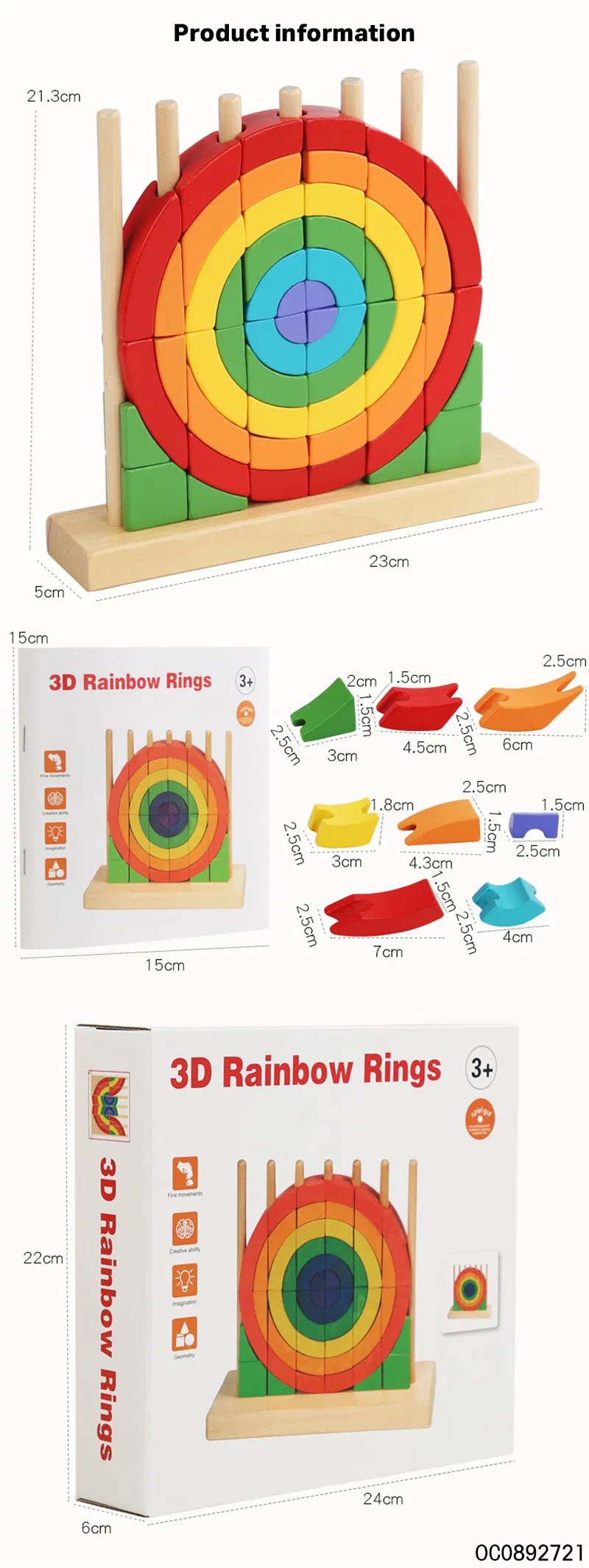 Toys Wooden 3D Puzzle Montessori Rainbow Stacking Blocks Tower Game Toys Children