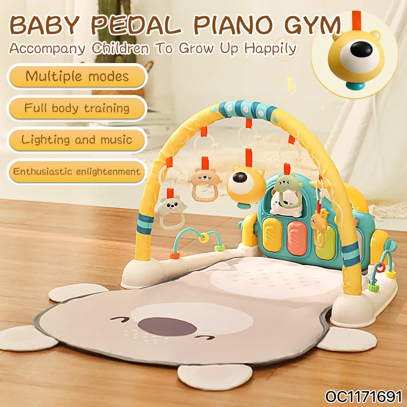 Keyboard Piano Pedal Baby Activity Sensory Play Mat Creative Flooring Crawling Mat with Hanging Rattle Toys