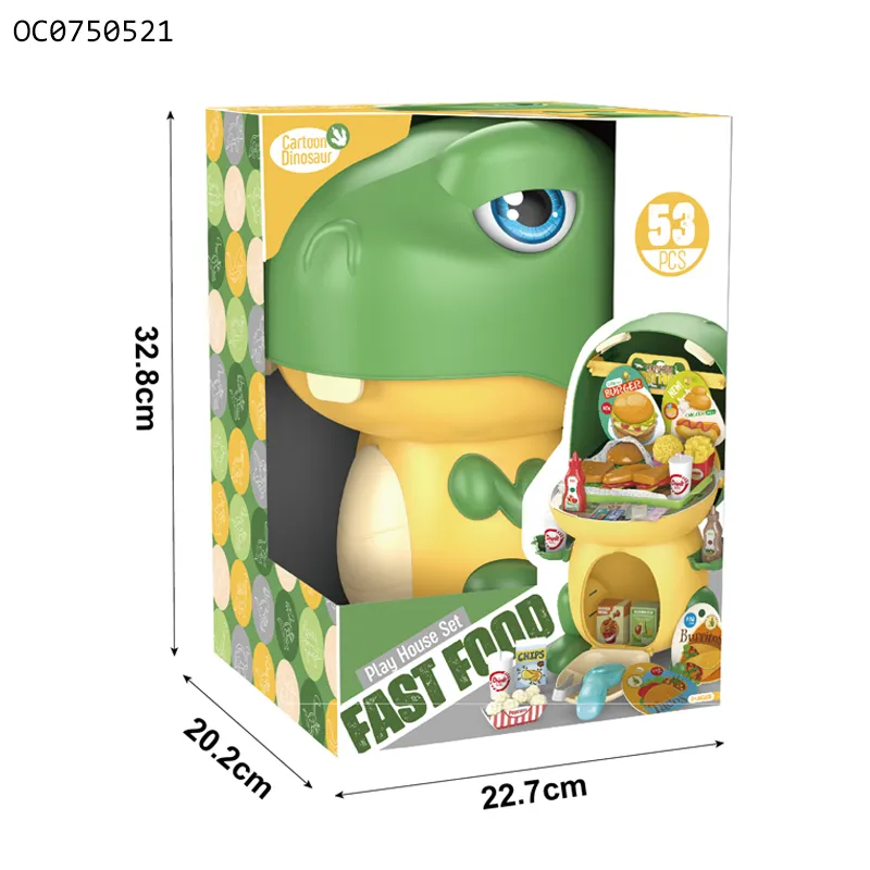 Wholesale Cartoon Dinosaur Design Hamburger Plastic Toy Fast Food Kitchen Plastic Children House Play Gift Set Toys