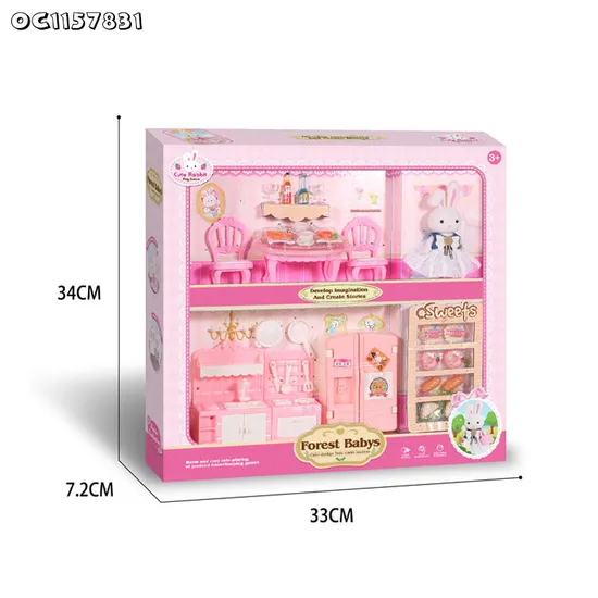 Wholesale Mini Plastic Kitchen Play Sets Pretend Cooking Afternoon Tea Break Kids Pink Simulation Dessert Cake Toys for Girl