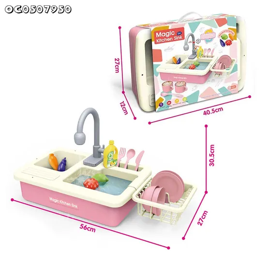 Kid Kitchen Electric Tool Set Sink Water Spray Pretend Play Vegetable Fruit Food Toy