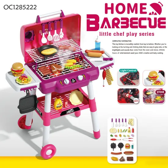 Wholesale Kitchen Simulation Interactive Role Play Electric BBQ Plastic Children House Toy Play Gift Sets for Kids