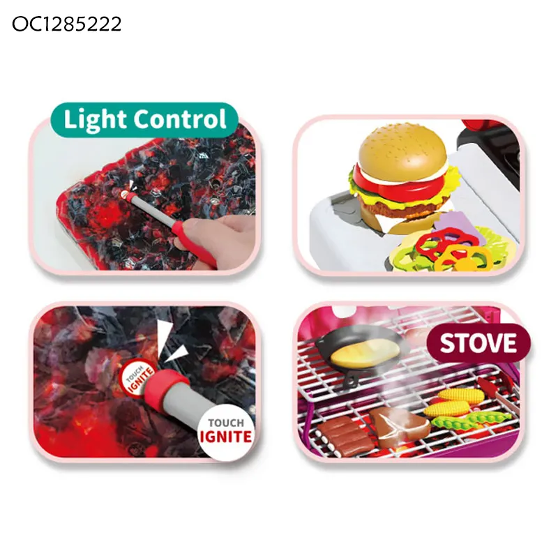 Wholesale Kitchen Simulation Interactive Role Play Electric BBQ Plastic Children House Toy Play Gift Sets for Kids