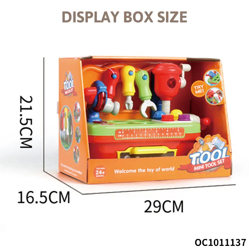 Multi-Accessories Fun Children Kids Pretend Play Construction Table Game Educational Mechanical Tool Box Set with Light Sound