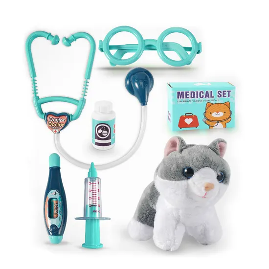 Soft Animal Cat Toy Pretend Montessori Interactive Children's Hospital Doctor Play Set for Kids