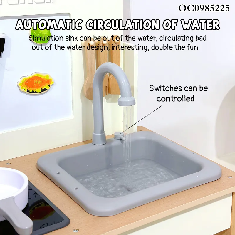 Wholesale Wooden House Miniature Cooking Stove Tableware Pretend Play Children's Plastic Spray Sink Kitchen Toy