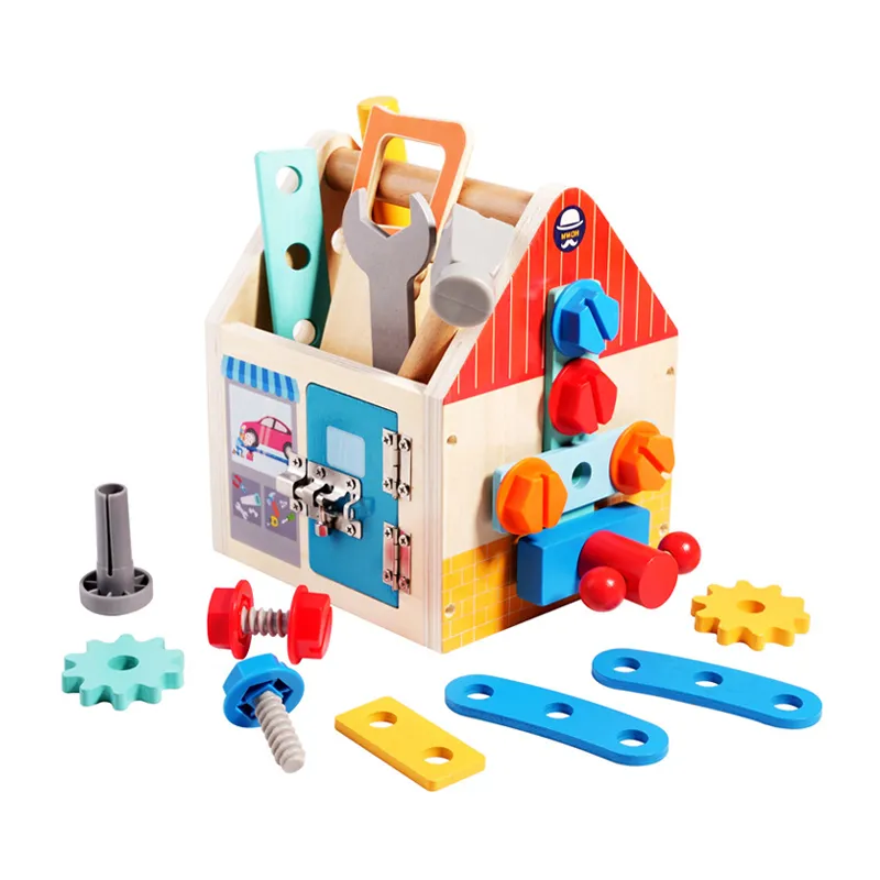 Screws and Nuts Home Exercise Hand Wooden Educational Toys Construction Equipments Tool Engine Repair Sets Toys for Boys with Storage