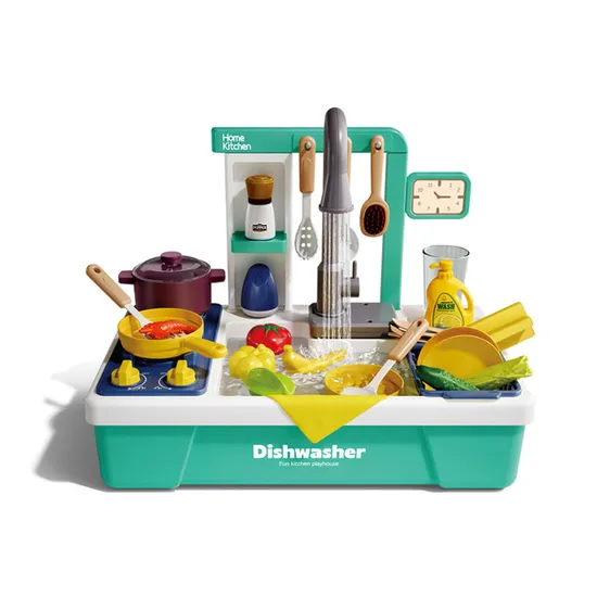 Wholesale Girl Pretend Spray Play Battery Operated Children's Plastic Kitchen Play Set Toy with Running Water Washing Machine