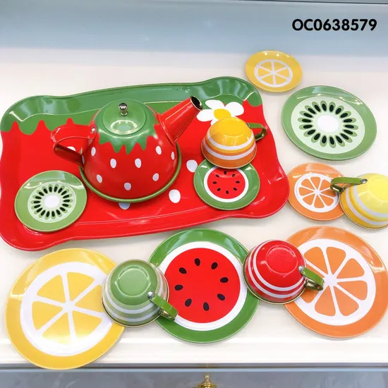Wholesale Fruit Steel Tea Cups and Toys Mini Kitchen Pretend Gift Play Set