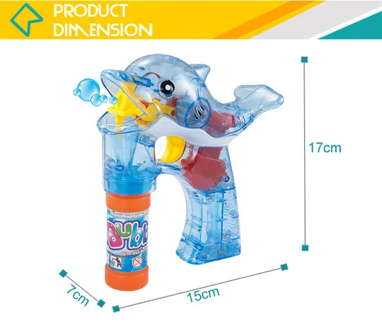 2 Bottles of Bubble Liquid Blue Pink Mixed Toy Fish Bubble Gun with Light and Sound