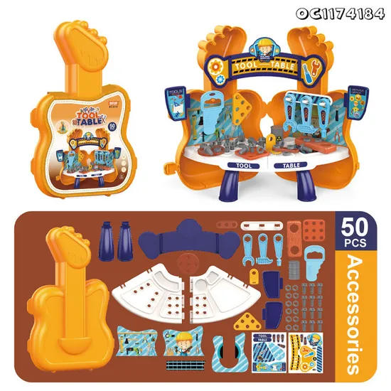 50PCS Boy Mechanical Tools Table Children Montessori Educational Screw Nuts Plastic Pretend Toy Set with Handbag Suitcase