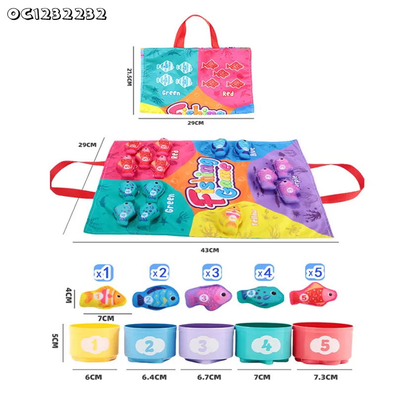 Color Sorting Cognitive Development Early Education Baby Cloth Material Sensory Toy Portable Fish Game Plastic Toy Fish Hook Kid