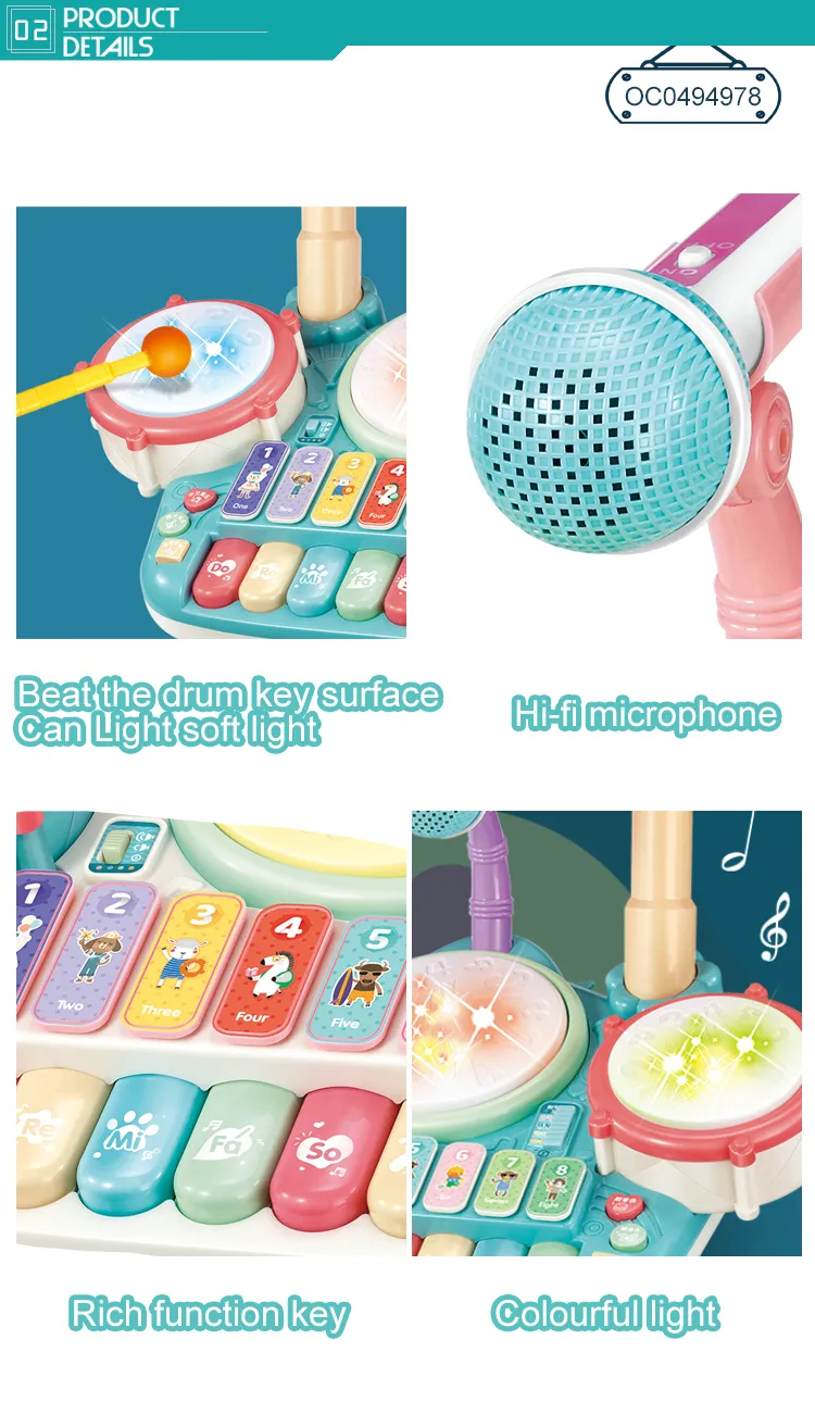 Wholesale Kids Plastic Electronic Drum Set Toy Instrument Rainbow Musical Keyboard