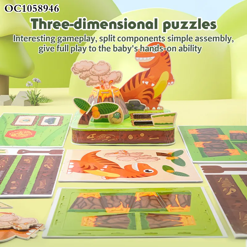 Stem New Montessori Toys Early Educational 3D Animal Custom Dinosaur World Colorful Cartoon Cardboard Jigsaw Puzzle Toy