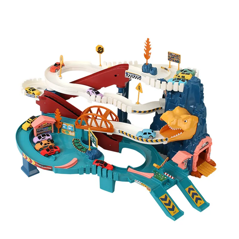 High Quality Kid Pretend Play Dinosaur Winding Mountain Highway Track Car Educational Game Set DIY Dinosaur Rail Parking Lot Toy