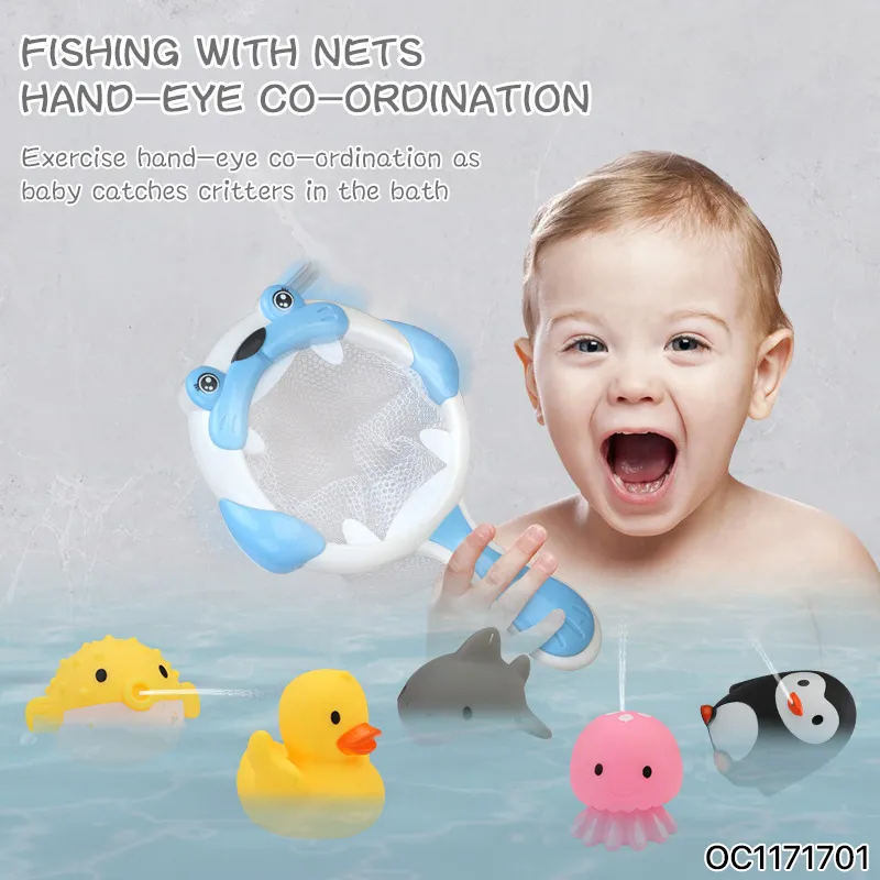 Wholesale Summer Montessori Rubber Cartoon Sea Animal Figure Custom Bath Fishing Water Gift Bath Toy for Kids