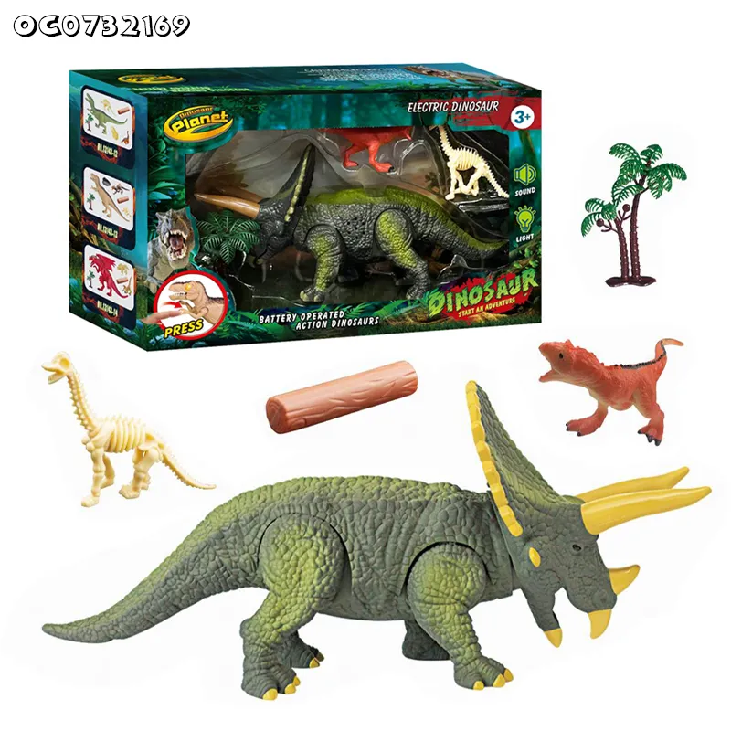 New Arrival Realistic Like Animals Movable Joint Walking Triceratops China Wholesale B O Dinosaur Toy with Light Sound for Children
