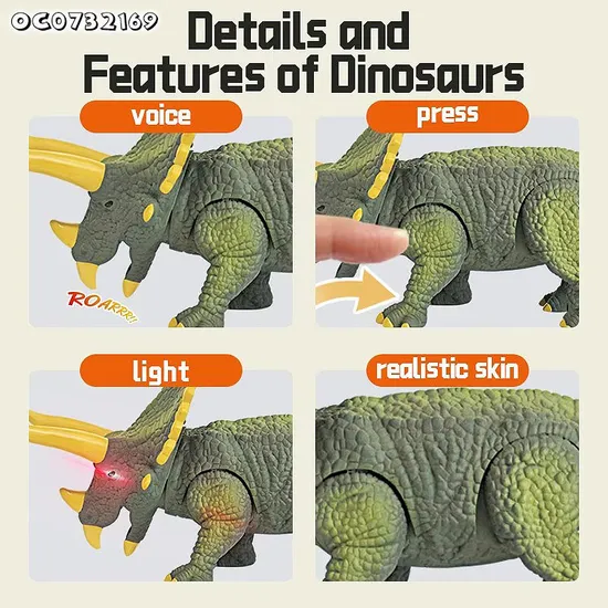 New Arrival Realistic Like Animals Movable Joint Walking Triceratops China Wholesale B O Dinosaur Toy with Light Sound for Children