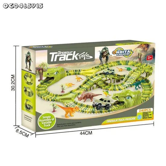 Gift Items Green Electric Dinosaur Truck Car Toy Race Multiple Track Assembly Game with PVC Dinosaur Model Toy for Boys