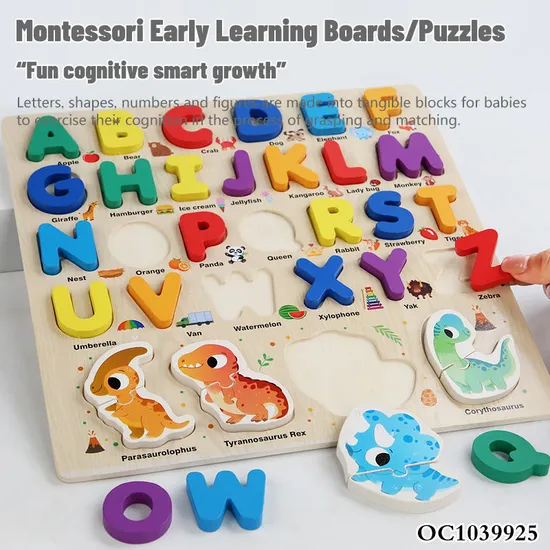 3D Cute Cartoon Animal ABC Wooden Jigsaw Puzzle Creative Cognitive Educational Toy for Preschool Made in China