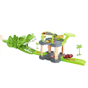 Jurassic Park Kids Ejection Board Game Small Catapult Toys Dinosaur Race Track Car Parking Lot Toy with Mini Alloy Model Car