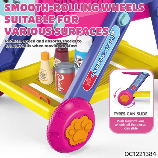 Children Mall Play Indoor Center Supermarket Role Kids Role Play Set Shopping Shop Trolley Simulation Cart Toy with Accessories