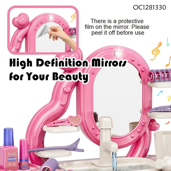Wholesale Fashion Girls Beauty Products Make up Mirror Dressing Table Pretend Toy with Light and Music