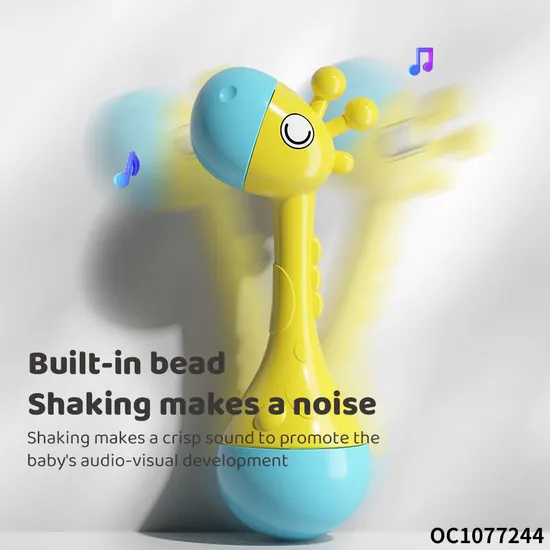 Custom Cartoon Giraffe Roly Poly Toy Plastic Shaker Sand Hammer with Bell Sound Cheap Musical Noise Maker Rattle Toy for Baby