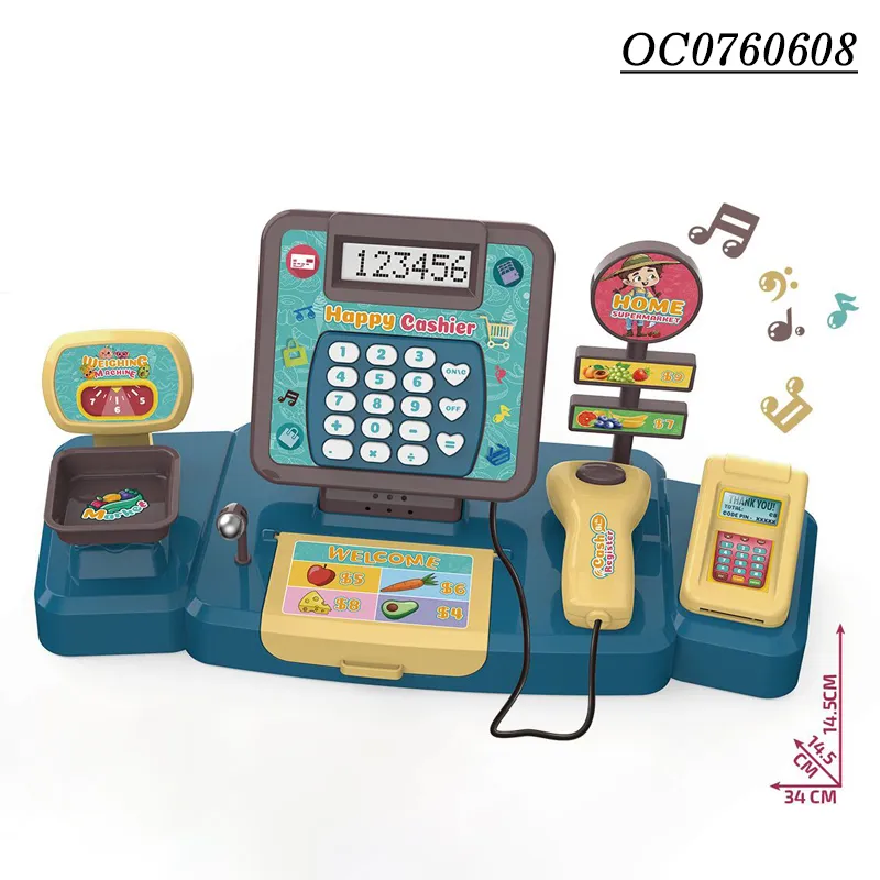 B/O Pretend Play Fast Food Hot Portable Cash Register Supermarket Food Toy