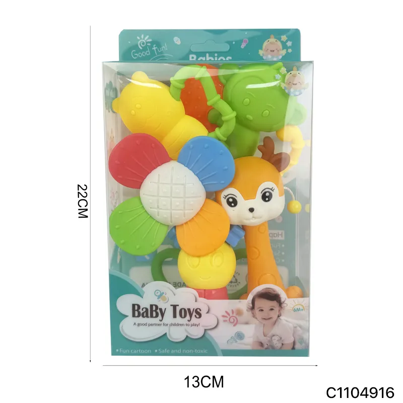 Wholesale Silicone Soft Baby Montessori Giraffe Rattle Sensory Toys Baby Teether