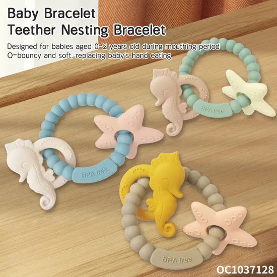 Wholesale Montessori Lovely Rubber Sensory Teether Silicone Baby Teethers Rings Rattle Toys