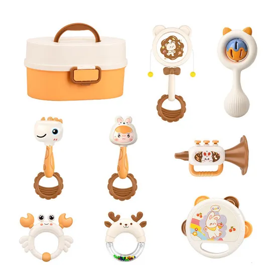Musical Instruments Hand Shaking Bell Plastic Baby Rattle Drum Toys Wholesale Best Selling Newborn Toys with Storage Box
