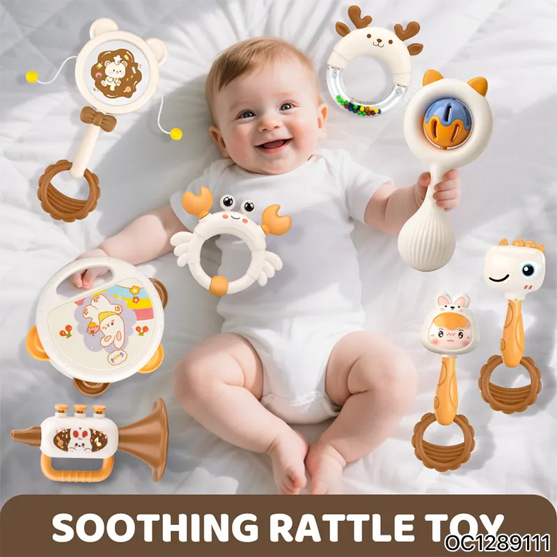 Musical Instruments Hand Shaking Bell Plastic Baby Rattle Drum Toys Wholesale Best Selling Newborn Toys with Storage Box