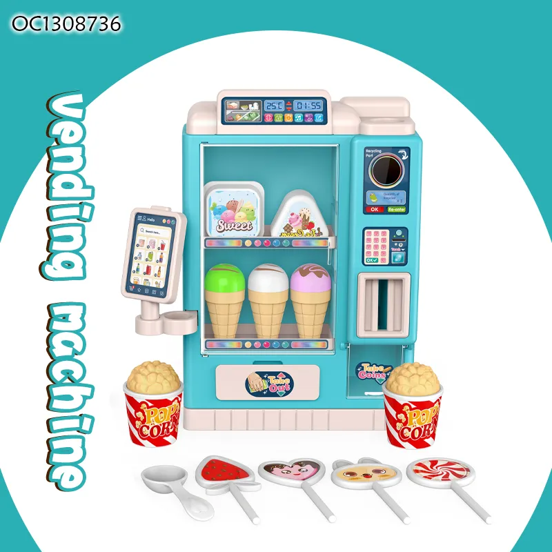 Supermarket Pretend Play Fruits and Vegetables Cutting Mini Vending Machines Pretend Plastic Shopping Cart Toy Wholesale