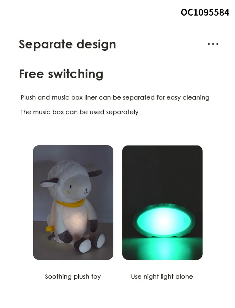Wholesale Night Light Custom Light up Cute Sheep Singing Musical Stuffed Plush Animals Sensory Toy with Soothing Music