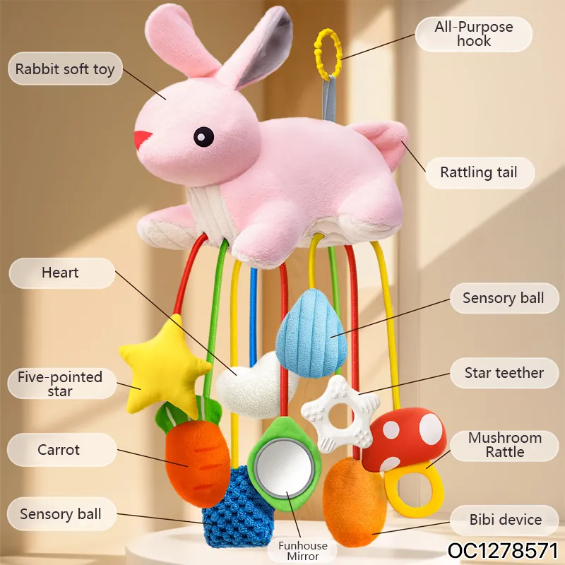 Wholesale Stuffed Doll Rabbit Cute Fabric Pull Hanging Baby Plush Sensory Activity Toy