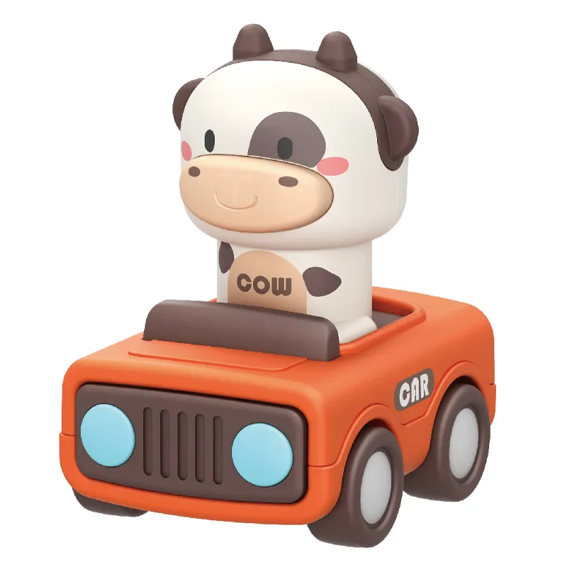 Wholesale Miniature Children Hot Selling Plastic Cute Cow Push Press and Go Animal Toy Car for Baby