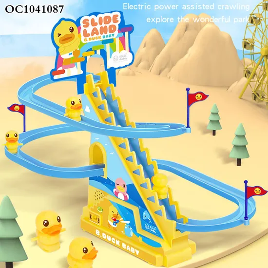Hot Sell Little Yellow Duck Goes up The Stairs and Down The Slide Electric Duck Track Music Lights Children's Toys