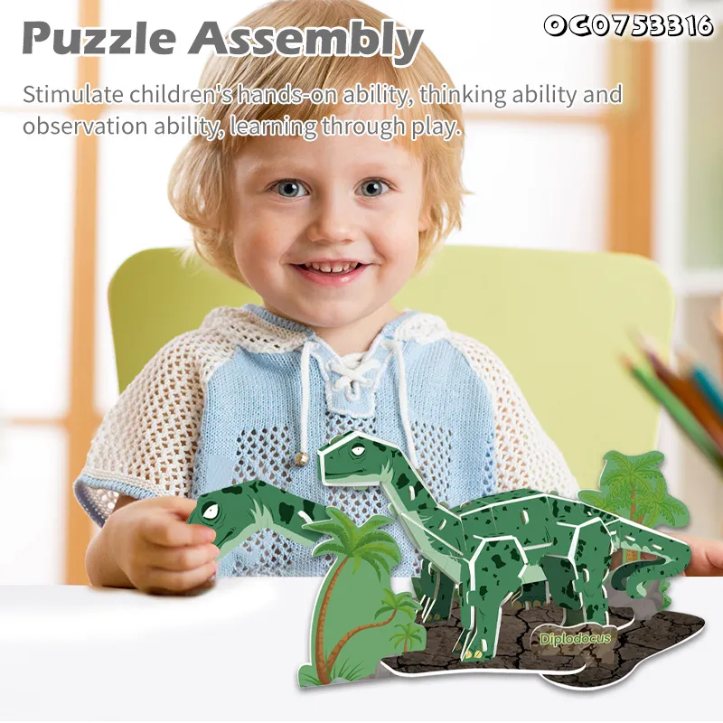 3D Cardboard Printing Service Three Dimensional Children Puzzle Assembly Brachiosaurus Toy Dinosaur World Jigsaw Puzzles Toy for Kid