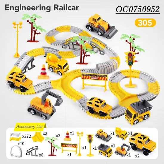 Hot Selling 305PCS Engineering B/O Electric DIY Slot Race Car Track Set Toy