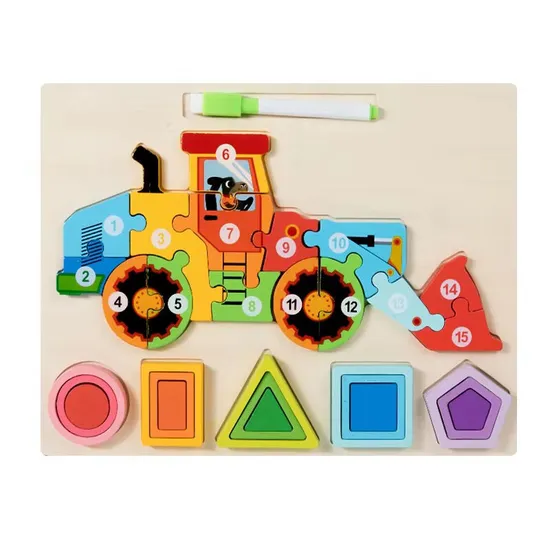 Engineering Series Truck Model Wholesale DIY Wooden Multifunctional 3D Tangram Puzzle Blocks Sets Jigsaw Puzzles Toy for Children