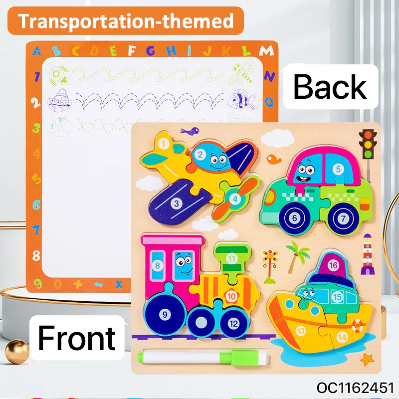 Early Learning Resources New Educational Toys Baby Drawing and Wooden Traffic Jigsaw Puzzle Frame Assembled Games Toy for Kids