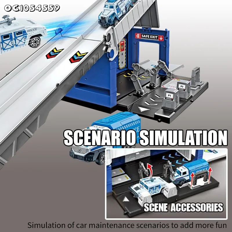 Cartoon City Track Parking Lot Toy Alloy Pull Back Car Role Play House Plastic Railway Racing Car Toys