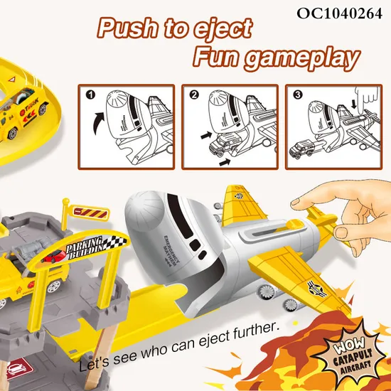 Parking Lot Toy Car Adventure Kids Race Track Toy for 3 4 5 Age Boys with Diecast Engineering Trucks Plastic Catapult Plane Toy