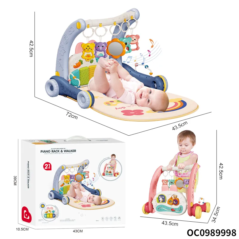 Good Quality 2 in 1 Baby Push Walker Pedal Baby Gym Piano Toys Musical Padded Baby Activity Gym Mat Playmat with Hanging Animals