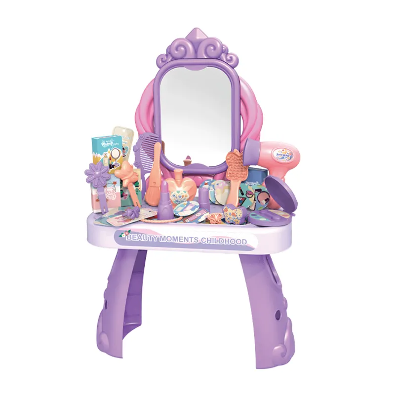 Purple Kids Home Play Set New Design Simple Modern Mirror Dressing Table Baby Girls with Multi Beauty Accessories